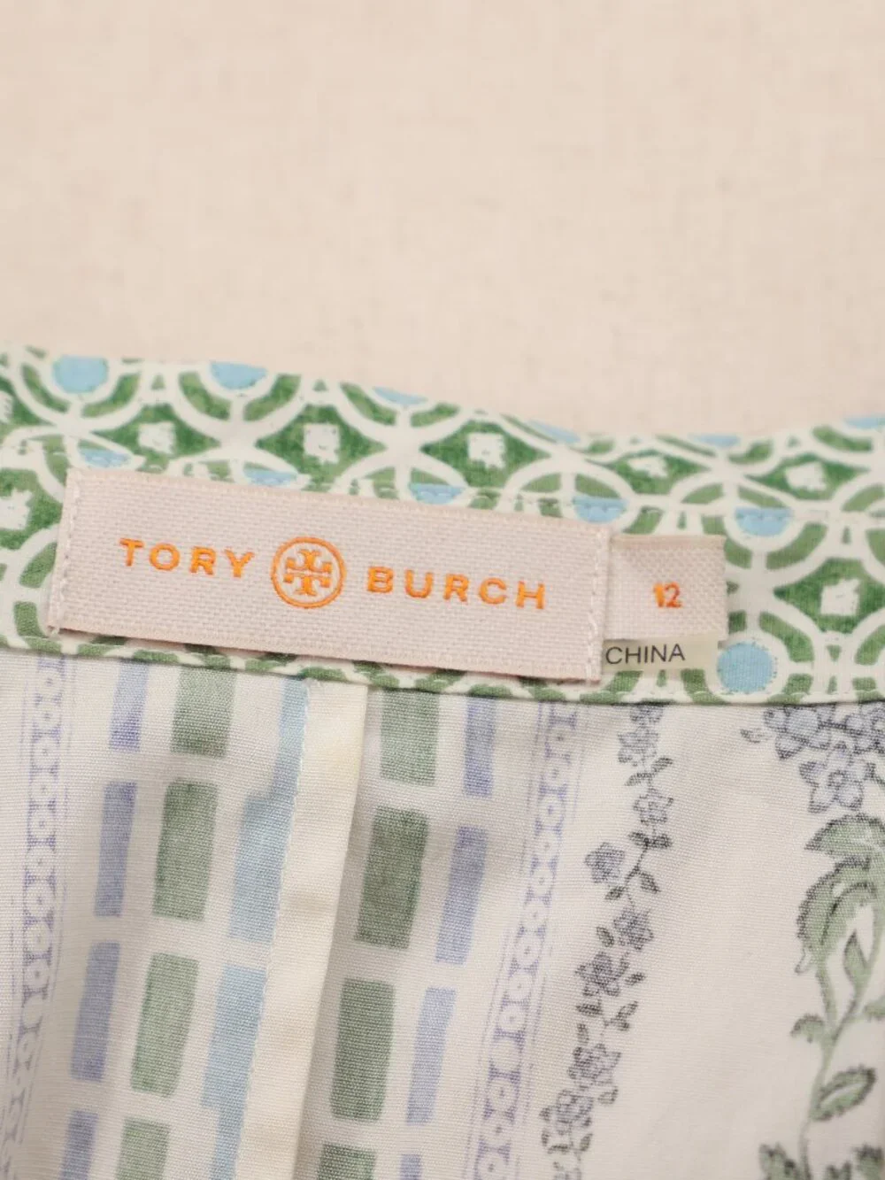 TORY BURCH Talia Botanical Printed Stretch Cotton Short Sleeve Shirt Size 12